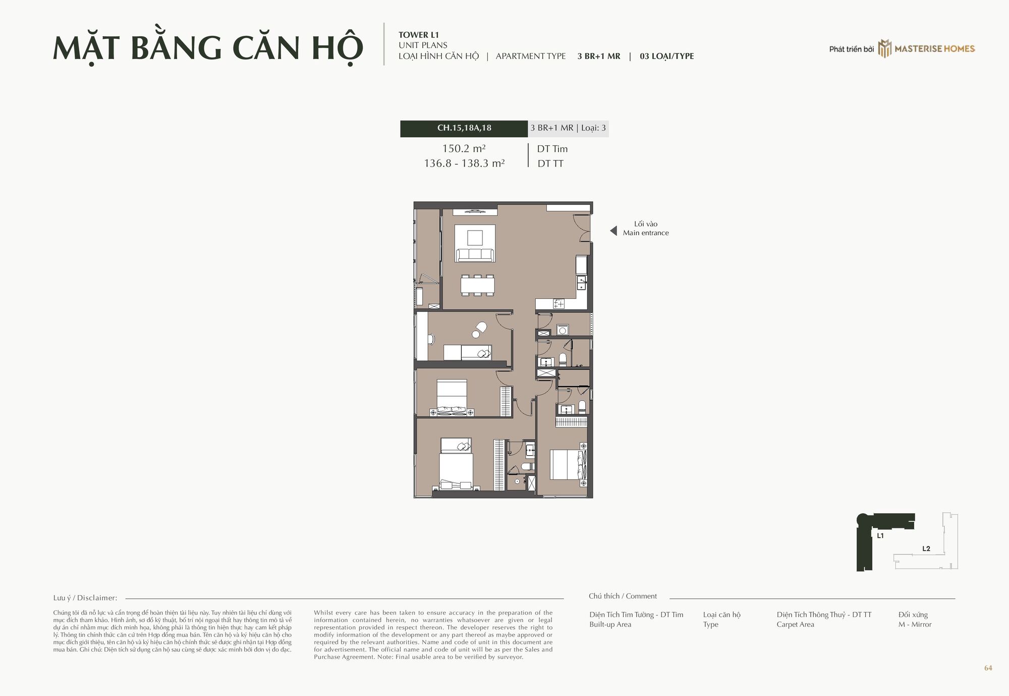 Trang chủ 111 Mặt bằng căn 4 phòng ngủ 136-138m2 Vinhomes Cao Xà Lá