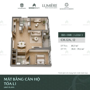 Trang chủ 129 Thiet ke 3D can ho 2 phong ngu Vinhomes Cao Xa La 13
