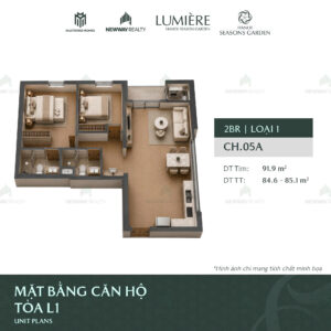 Trang chủ 119 Thiet ke 3D can ho 2 phong ngu Vinhomes Cao Xa La 2
